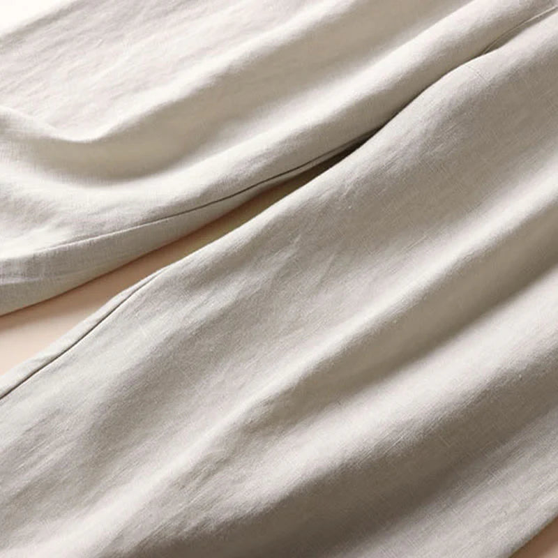 Buddha Stones Commute Solid Color 7-8 Length Cotton Linen Women's Wide Leg Pants With Pockets