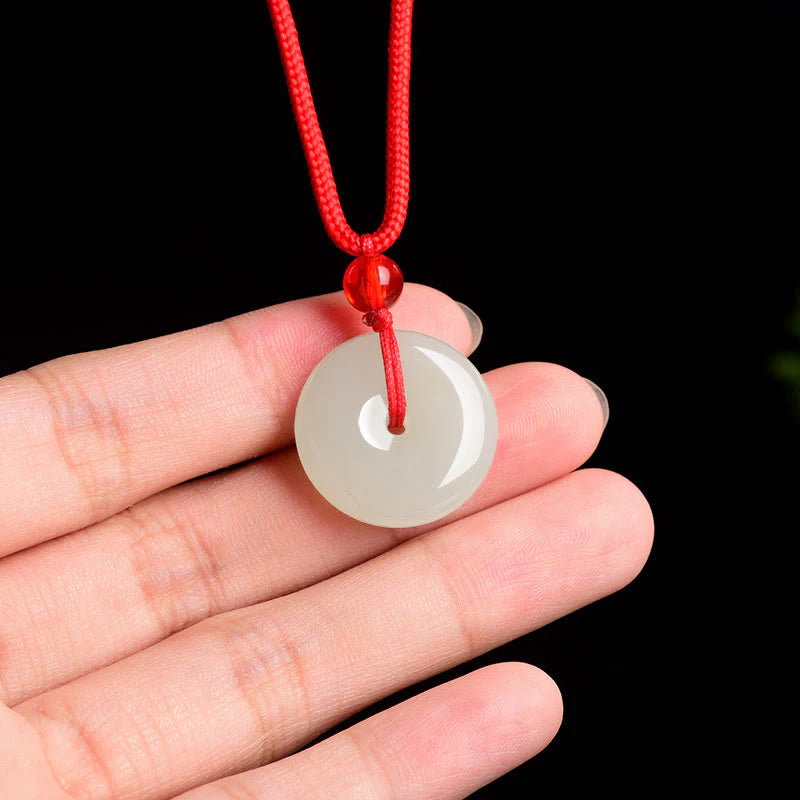 Buddha Stones Jade Peace Buckle Abundance Red Rope Necklace Pendant