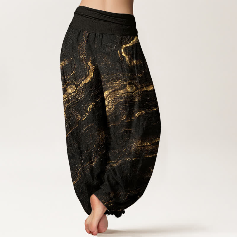 Buddha Stones Ripple High Elastic Waistband Women's Harem Pure Cotton Pants
