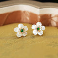 Buddha Stones 925 Sterling Silver Tridacna Stone Jade Flower Blessing Earrings