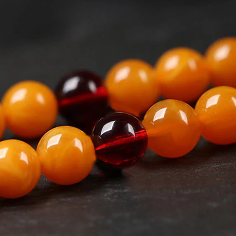 Buddha Stones Tibetan Amber Round Bead Mala