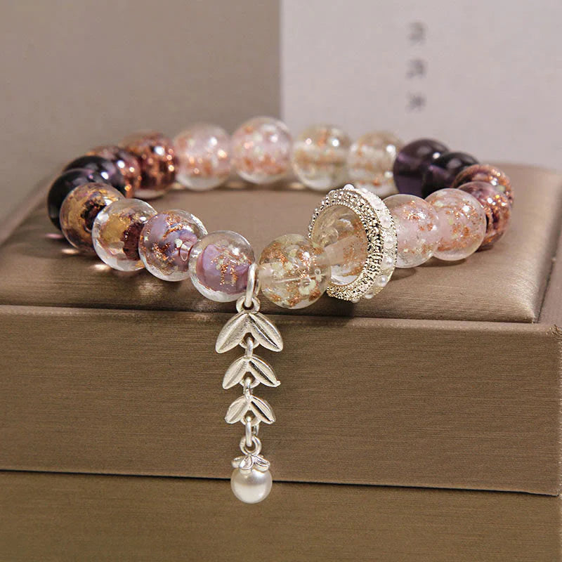 Buddha Stones Liuli Glass Bead Wheat Ear Charm Bracelet