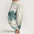 Buddha Stones Cotton Casual Lotus Petal Pods Pattern Women's Elastic Waist Harem Pants