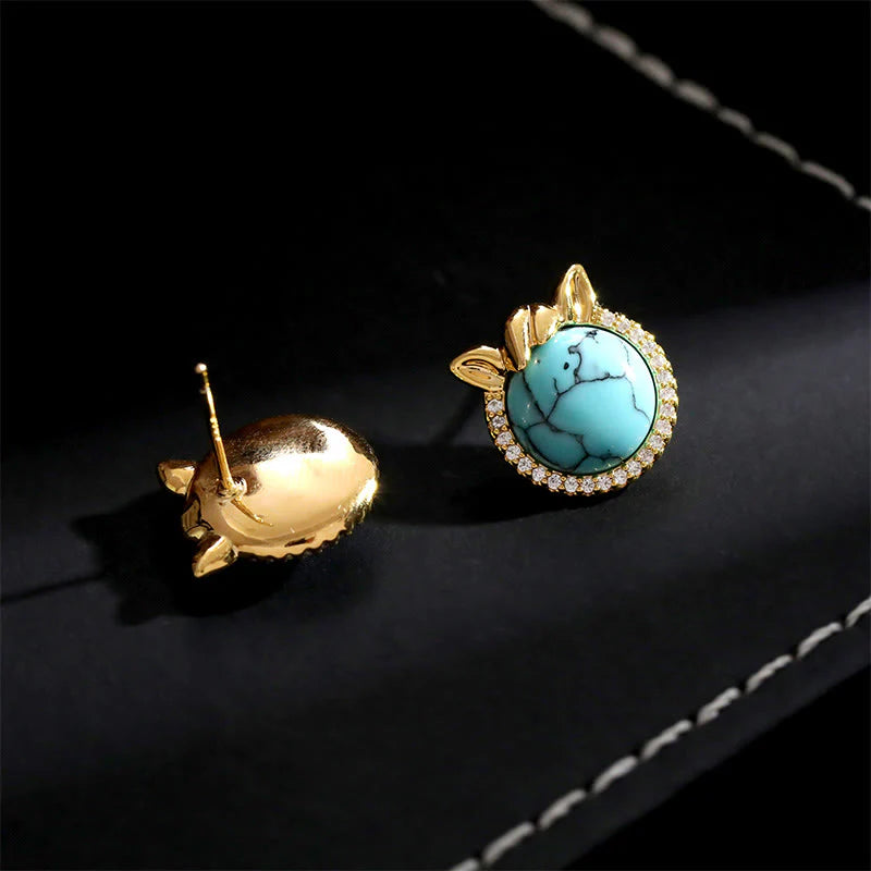 Buddha Stones Horse-Ear Shaped Copper Turquoise Balance Earrings