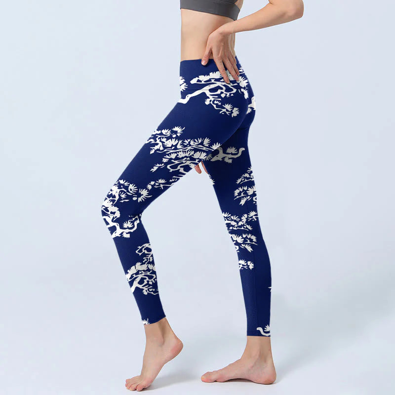 Buddha Stones Pine Tree Silhouette Pattern Print Gym Leggings Women's Yoga Pants