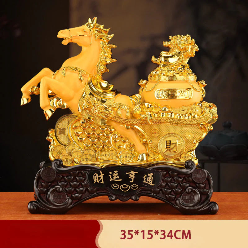 Buddha Stones  Good Fortune Year of the Horse Treasure Bowl Ingots Wealth Resin Home Decoration