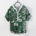 Buddha Stones Cotton Bamboo Plum Emblem Men's Short Sleeve Half Button Shirt