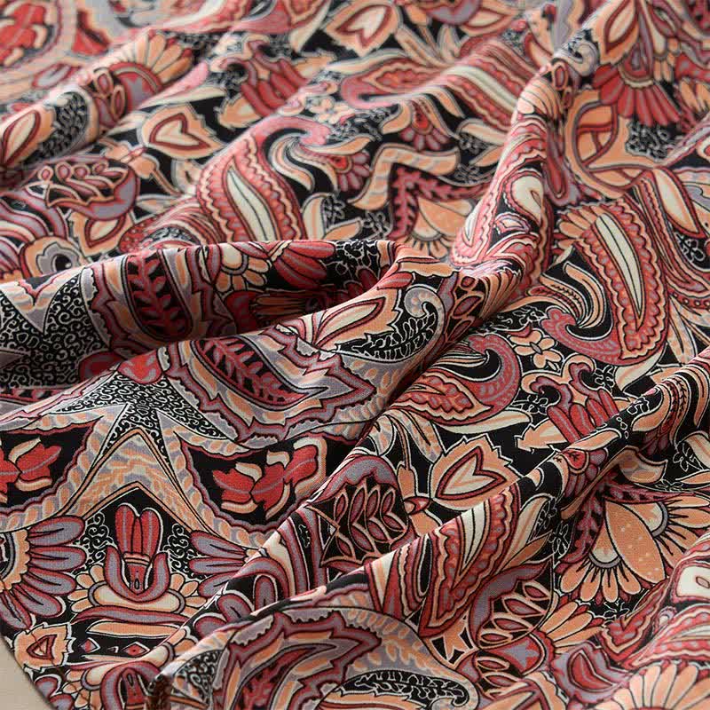 Buddha Stones Summer Peacock Paisley Tie Waist Viscose Lantern Sleeves Maxi Dress