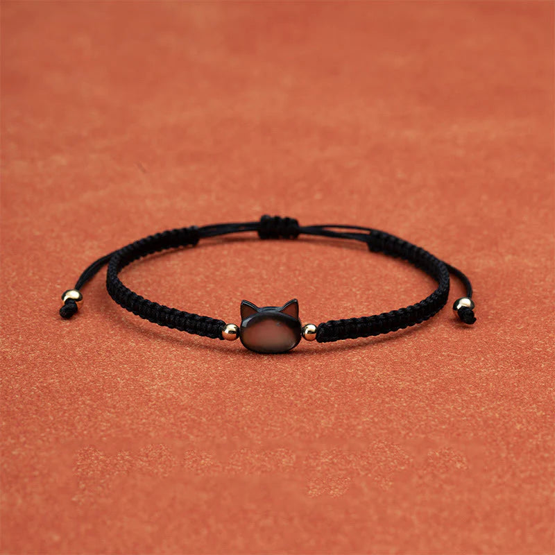 Buddha Stones Faceless Cat Head Red String Shell Connection Bracelet