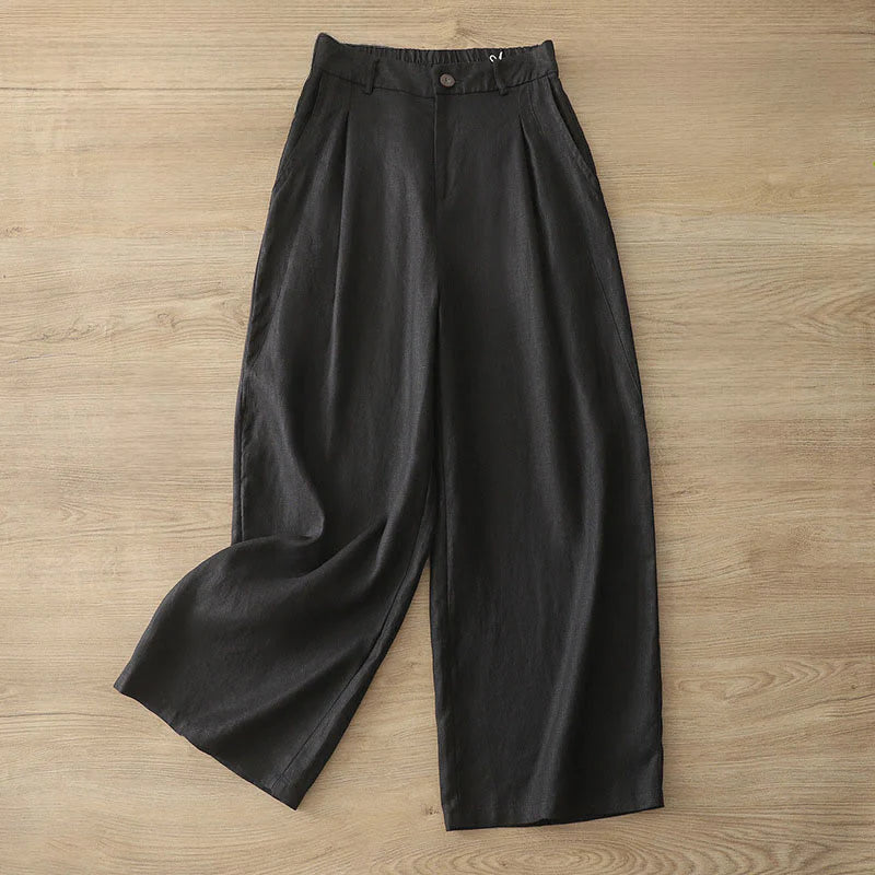 Buddha Stones Solid Color Cotton Women's Button Wide Leg Pants With Pockets