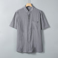 Buddha Stones Daily Printing Solid Color Single Breasted Men's Short Sleeve Cotton Linen Shirt WIth Pockets
