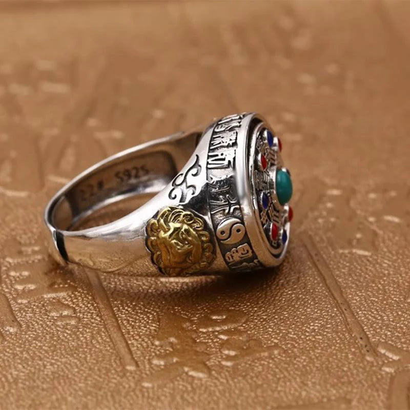 Buddha Stones Copper Bagua Copper Coins Wealth Rotatable Adjustable Ring