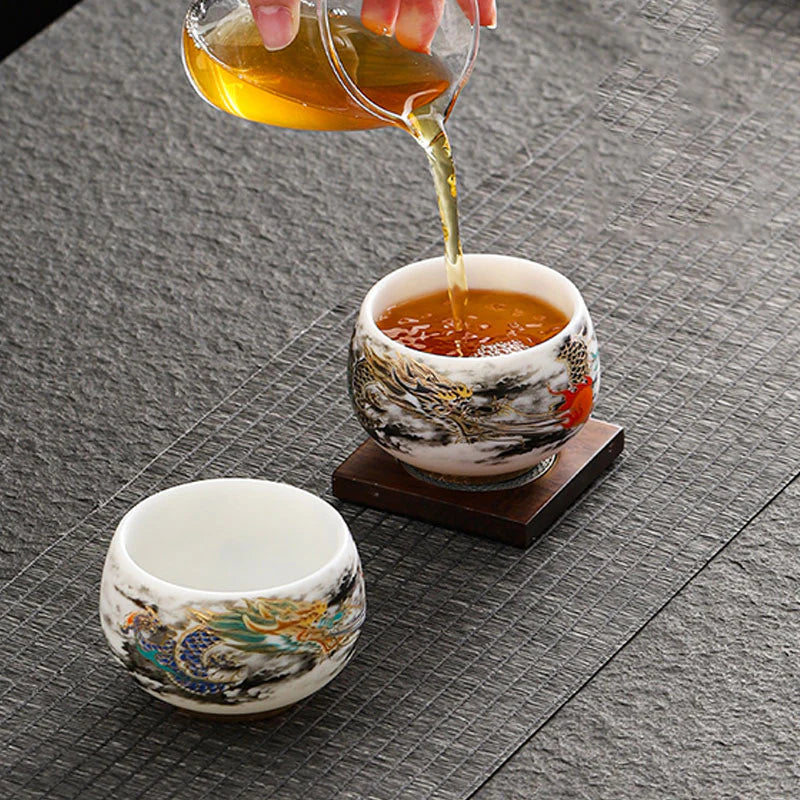 Buddha Stones Dragon Playing With Pearl Design White Porcelain Ceramic Teacup Kung Fu Tea Cup 160ml