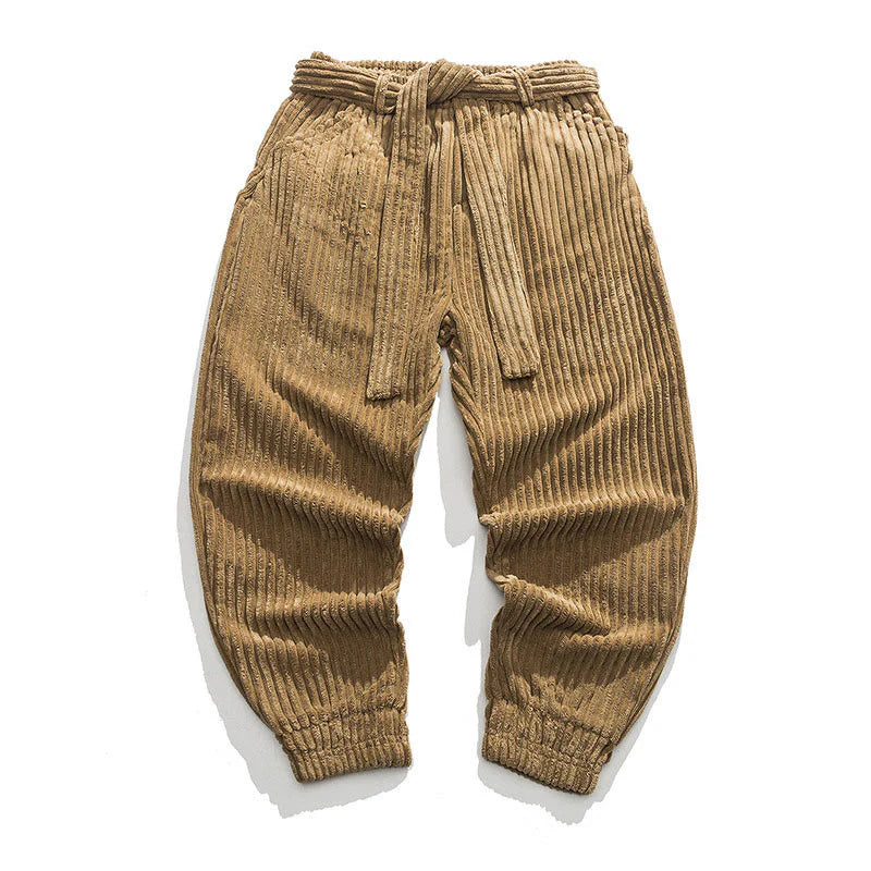 Buddha Stones Winter Solid Color Men's Ankle-Length Corduroy Pants With Pockets