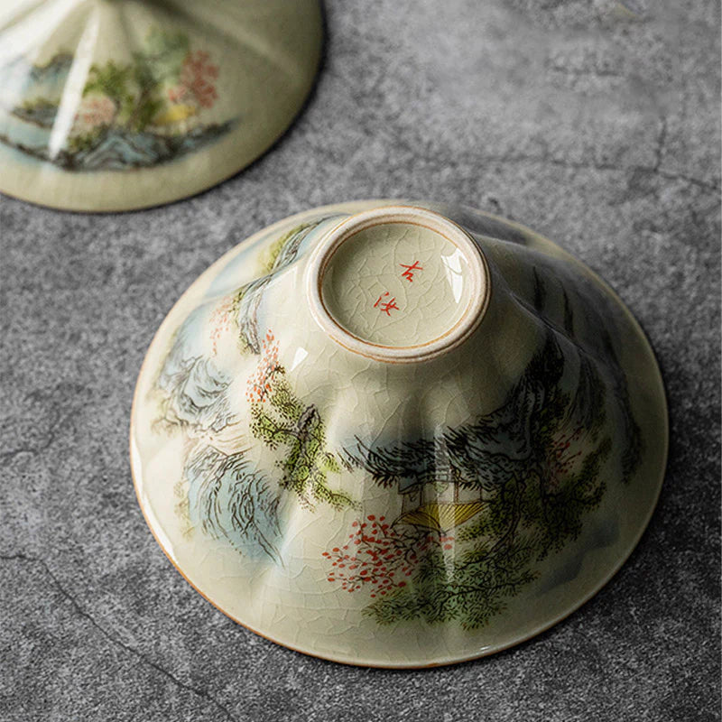 Buddha Stones Pine Mountain Forest Landscape Ceramic Gaiwan Sancai Teacup Kung Fu Tea Cup And Saucer With Lid (Extra 35% Off | USE CODE: FS35)