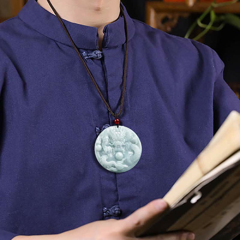 âââA Flash Sale- Buddha Stones Chinese Zodiac Dragon Jade Success Amulet String Necklace