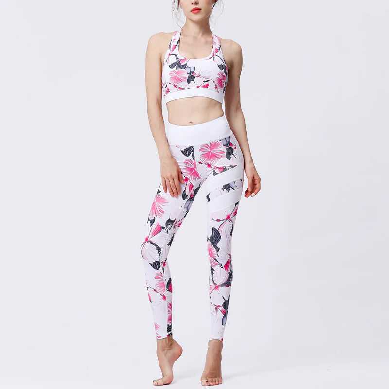 Buddha Stones 2Pcs Sunflower Flowers Leaves Print Top Pants Sports Fitness Yoga Women's Yoga Sets