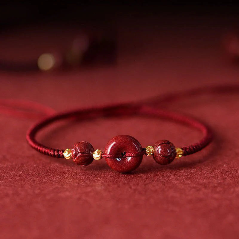 Buddha Stones Handmade Lotus Cinnabar Peace Buckle Blessing Braid Bracelet (Extra 35% Off | USE CODE: FS35)
