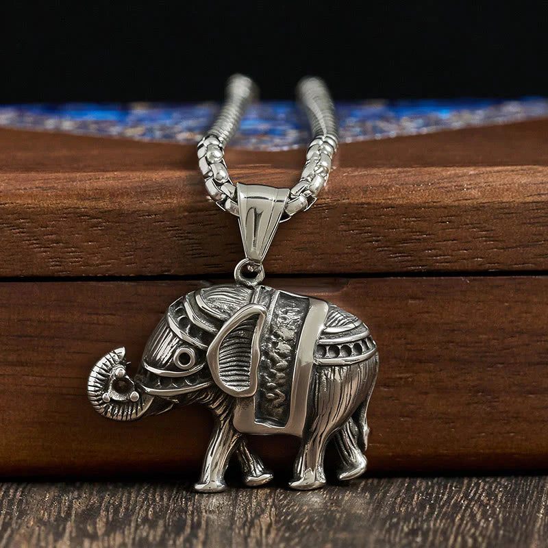Buddha Stones Titanium Steel Elephant Strengthen Necklace Pendants