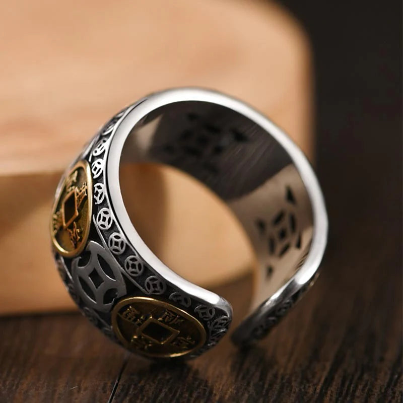 Buddha Stones Five-Emperor Coins Balance Adjustable Ring (Extra 30% Off | USE CODE: FS30)