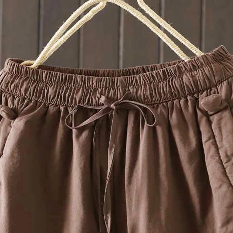 Buddha Stones Women's Winter Drawstring Fleece-Lined Thermal Harem Pants With Pockets