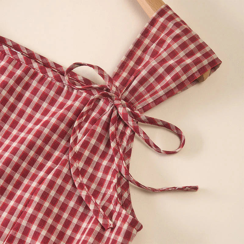 Buddha Stones Plaid Sleeveless Summer Below Knee Dress With Pockets
