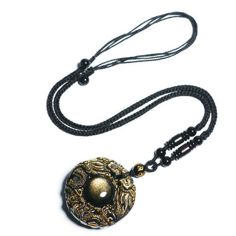 Buddha Stones Natural Gold Sheen Obsidian Rainbow Obsidian Dragon Strength Necklace Pendant (Extra 35% Off | USE CODE: FS35)