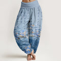 Buddha Stones Gradient Calligraphy Landscape High Waist Women's Harem Pure Cotton Pants
