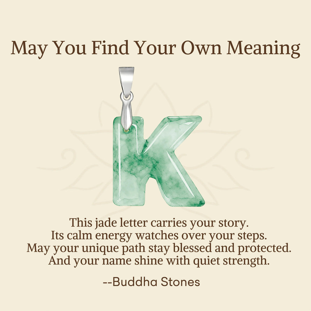 Buddha Stones May You Find Your Own Meaning Natural A-Z Letter Jade 925 Sterling Silver Chain Necklace Includes Gift Message Card