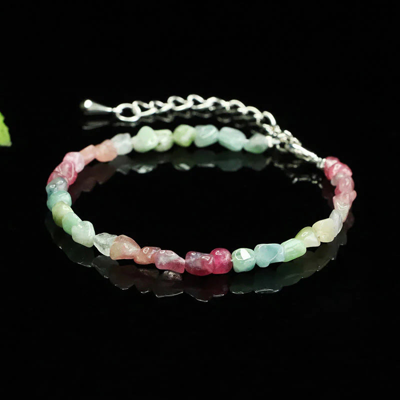 Buddha Stones 4mm Ultra-thin Tourmaline Irregular Beads Positive Chain Bracelet