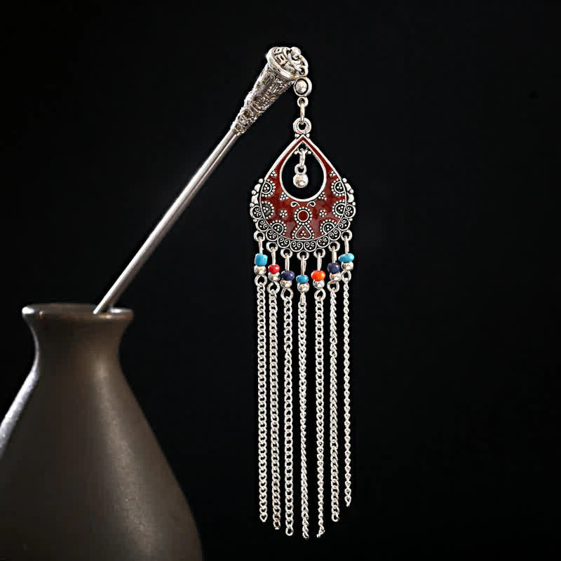 Buddha Stones Water Drop Lily of the Valley Flowers Tassels Confidence Hairpin
