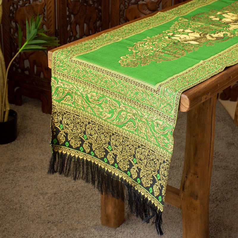 Buddha Stones Vintage Elephant Pattern Tassels Strength Table Runner Home Decoration (Extra 35% Off | USE CODE: FS35)