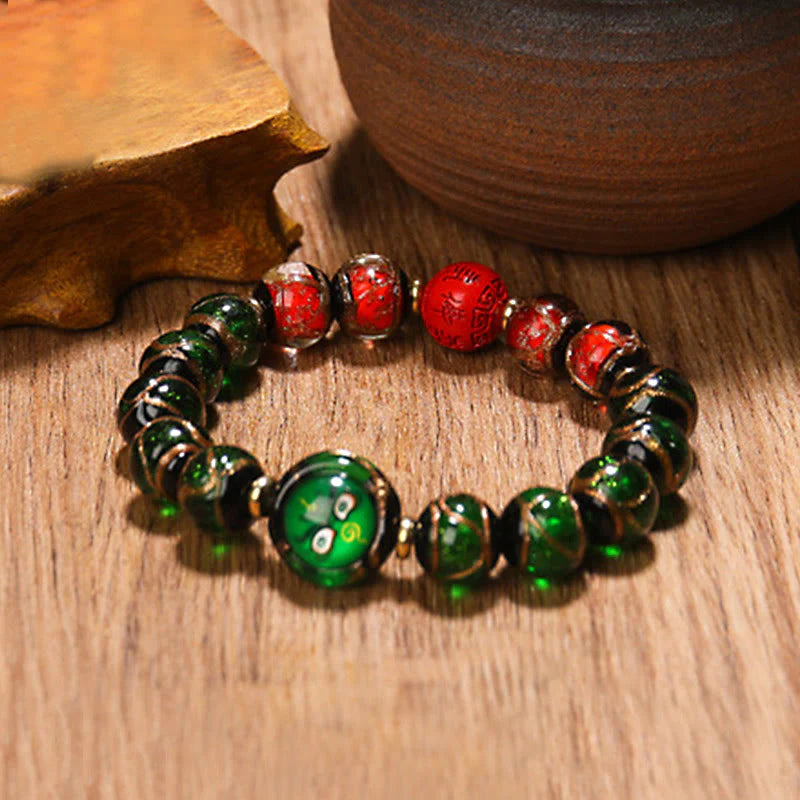 Buddha Stones Tibetan Five God of Wealth Thangka Liuli Glass Bead Chinese Zodiac Protection Bracelet (Extra 35% Off | USE CODE: FS35)