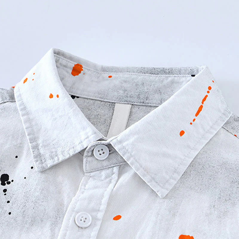 Buddha Stones Summer Ink Splashing Color Men's Button Short Sleeve Cotton Shirt