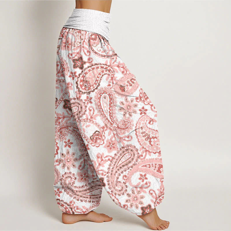 Buddha Stones Cotton Casual Paisley Pattern Women's Elastic Waist Harem Pants