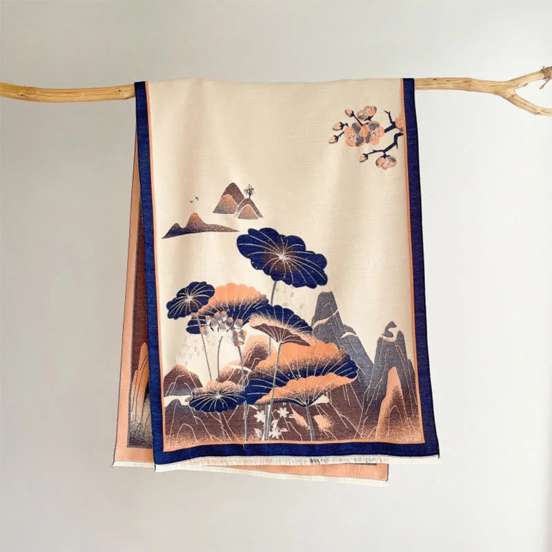 Buddha Stones Winter Mountain Lotus Flowers Leaves Pattern Soft Scarf Shawl