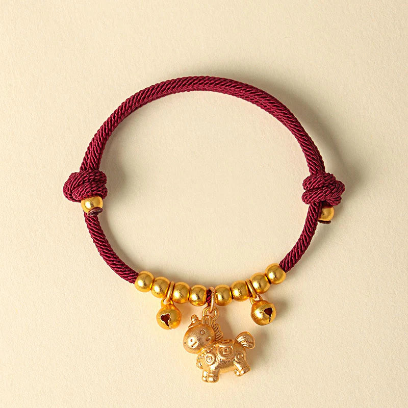 Buddha Stones Year Of The Horse Multiple Horse Styles Rope Luck Strength Adjustable Bracelet
