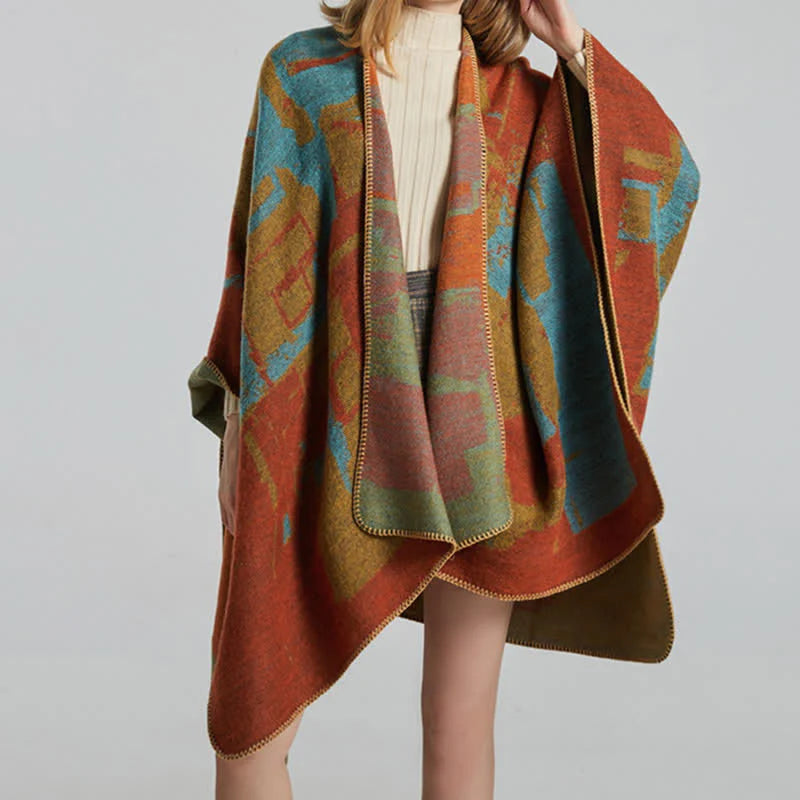 Buddha Stones Tibetan Orange Shawl Warm Cloak Scarf