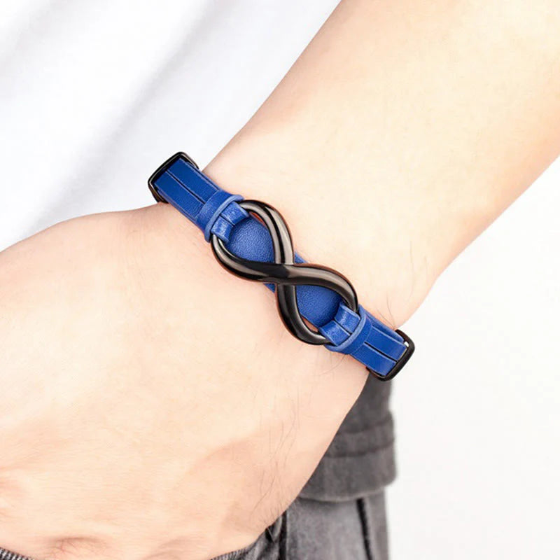 Buddha Stones Infinitely Design Titanium Steel Multicolored Leather Strengthen Bracelet