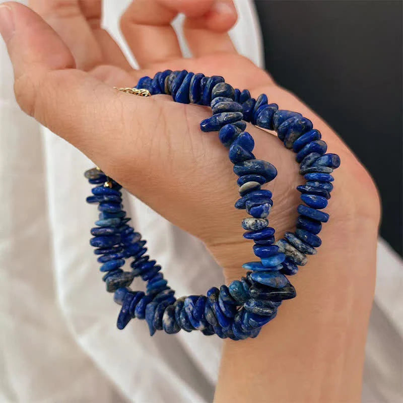 Buddha Stones Natural Irregular Design Lapis Lazuli Lazurite Positive Bracelet