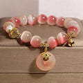 Buddha Stones Natural Peace Buckle Gradient Pink Cat's Eye Yanyuan Agate Peace Bracelet