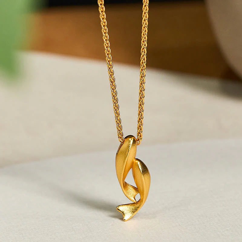 Buddha Stones Double Koi Fish 24k Gold Plated Brass Chain Wealth Necklace Pendant