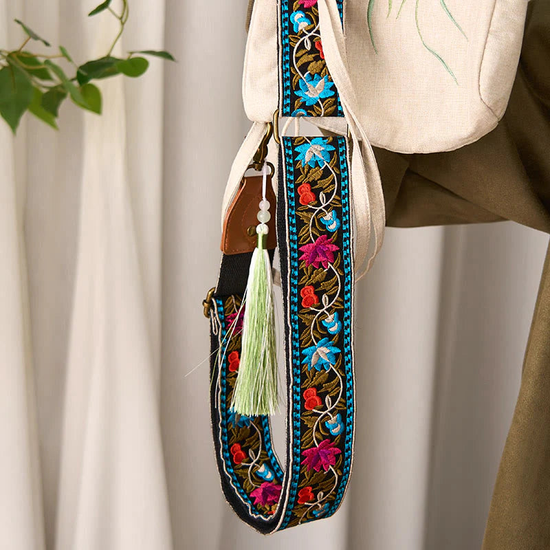 Buddha Stones Bohemian Flower Vine Geometric Embroidery Adjustable Handbags Crossbody Shoulder Bag Purse Straps Replacement