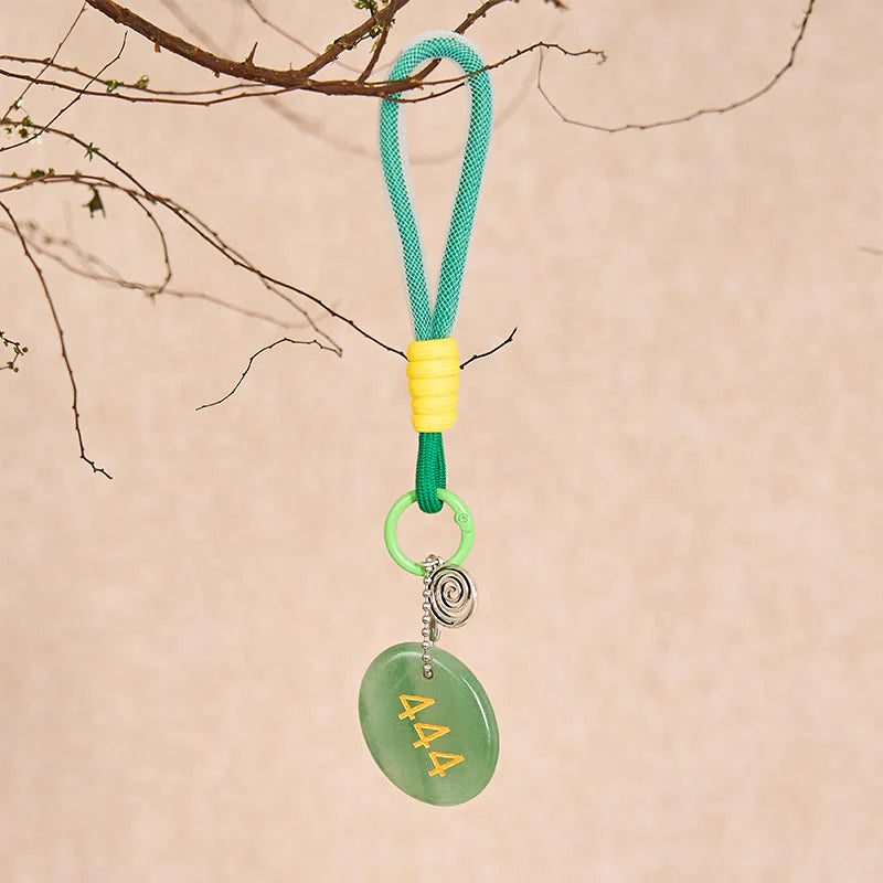 Buddha Stones Wishing Protection and Stability 444 Angel Number Natural Green Aventurine Key Chain Hanging Decoration Includes Gift Message Card