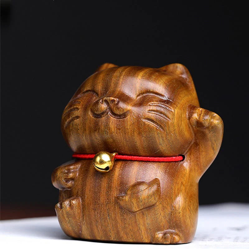 Buddha Stones Green Sandalwood Small Mini Cute Lucky Cat Peace Decorations