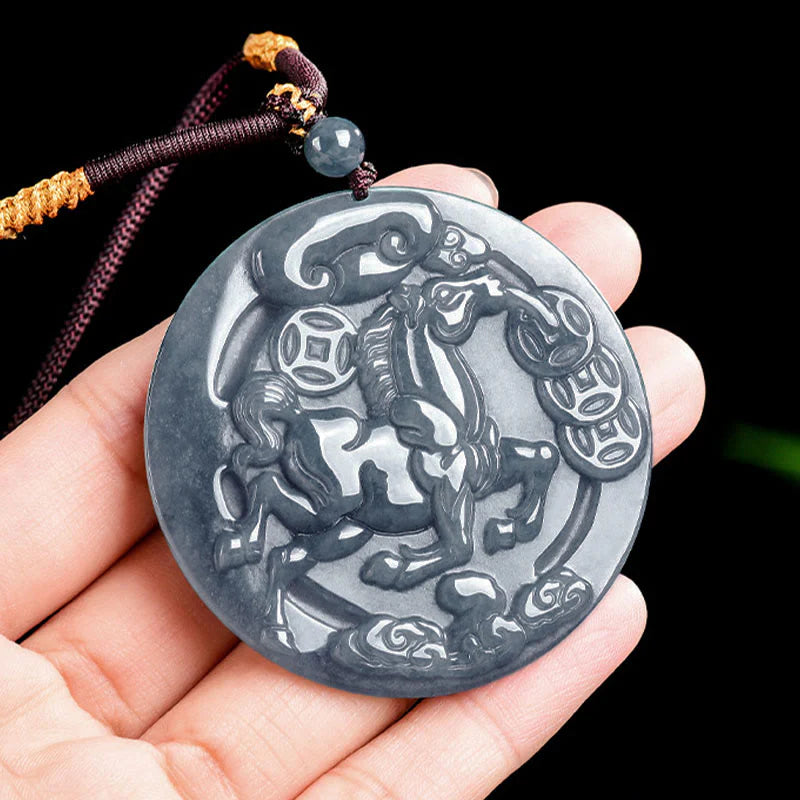Buddha Stones Year Of The Horse Jade Prosperity Abundance Necklace Pendants