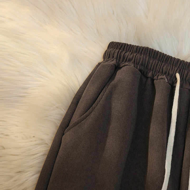 Buddha Stones Women's Patchwork Cotton Corduroy Fleece-Lined Wide Leg Pants With Pockets