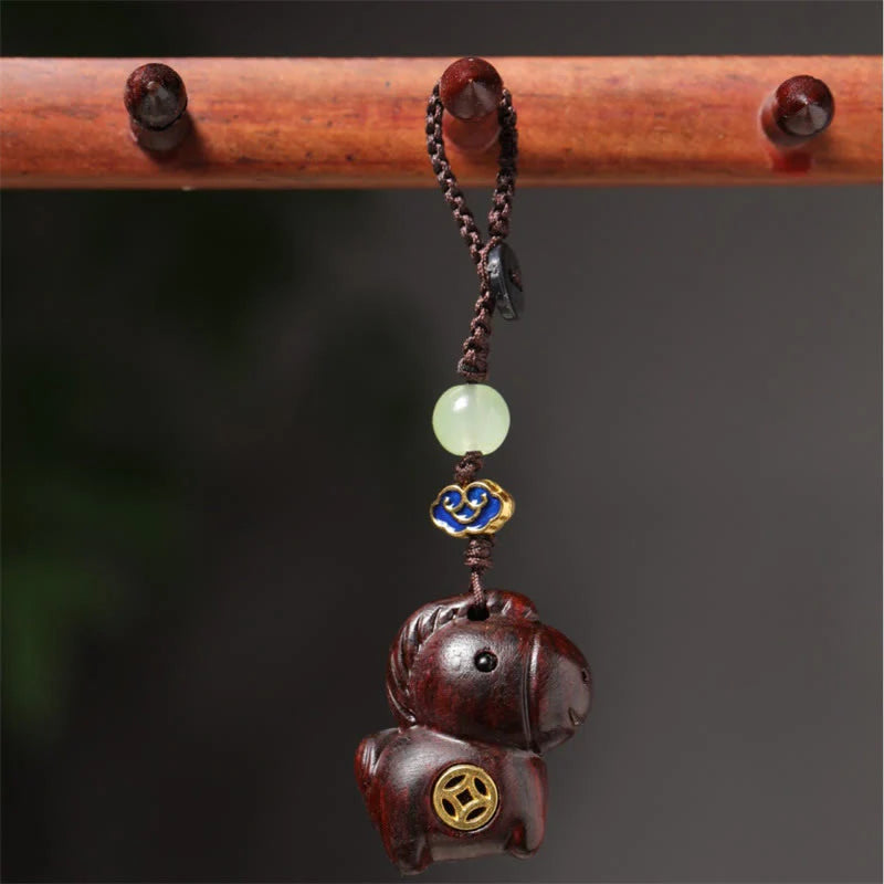 Buddha Stones Hoping You Have a Joyful Year Year of the Horse Rainbow Eucalyptus Small Leaf Red Sandalwood Key Chain Includes Gift Message Card