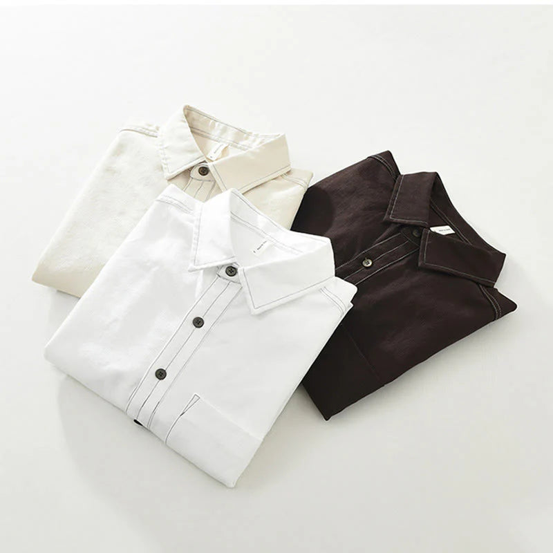 Buddha Stones Commute Buttons Long Sleeve Plain Shirt Men Clothing With Pocket