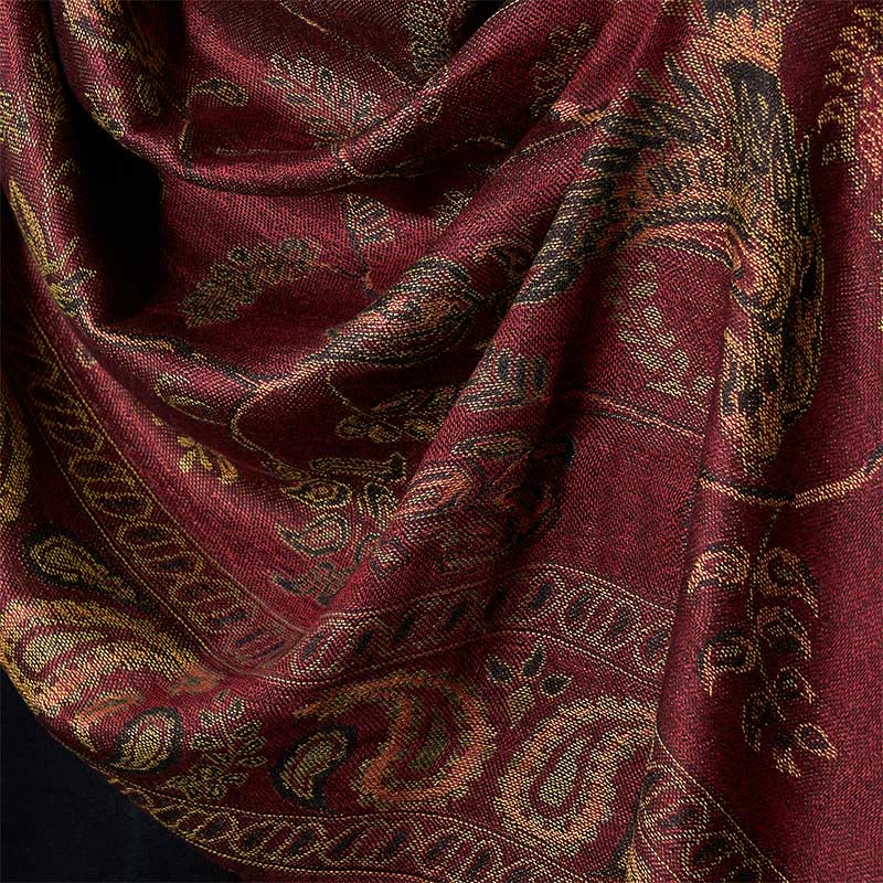 Buddha Stones Spring Maroon Cashew Flower Floral Leaf Pattern Tassel Soft Scarf Shawl
